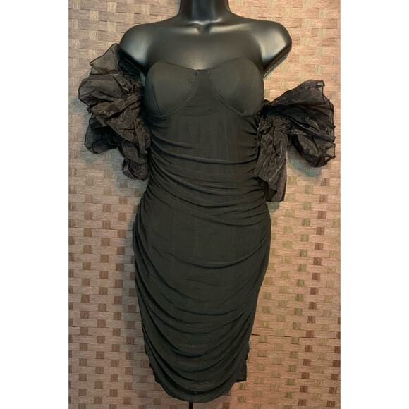 Women's Puffed Sleeve Bodycon Dress- Size Large - Picture 5 of 6